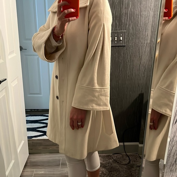 Cream Wool Blend Trench Coat - Picture 3 of 4